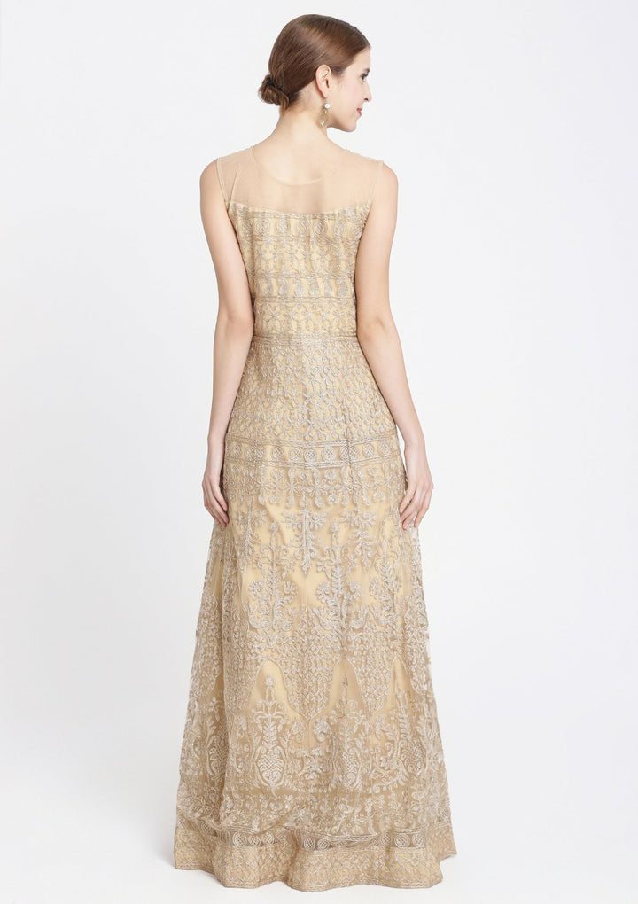 Gold Cutdana Net Designer Gown-Koskii