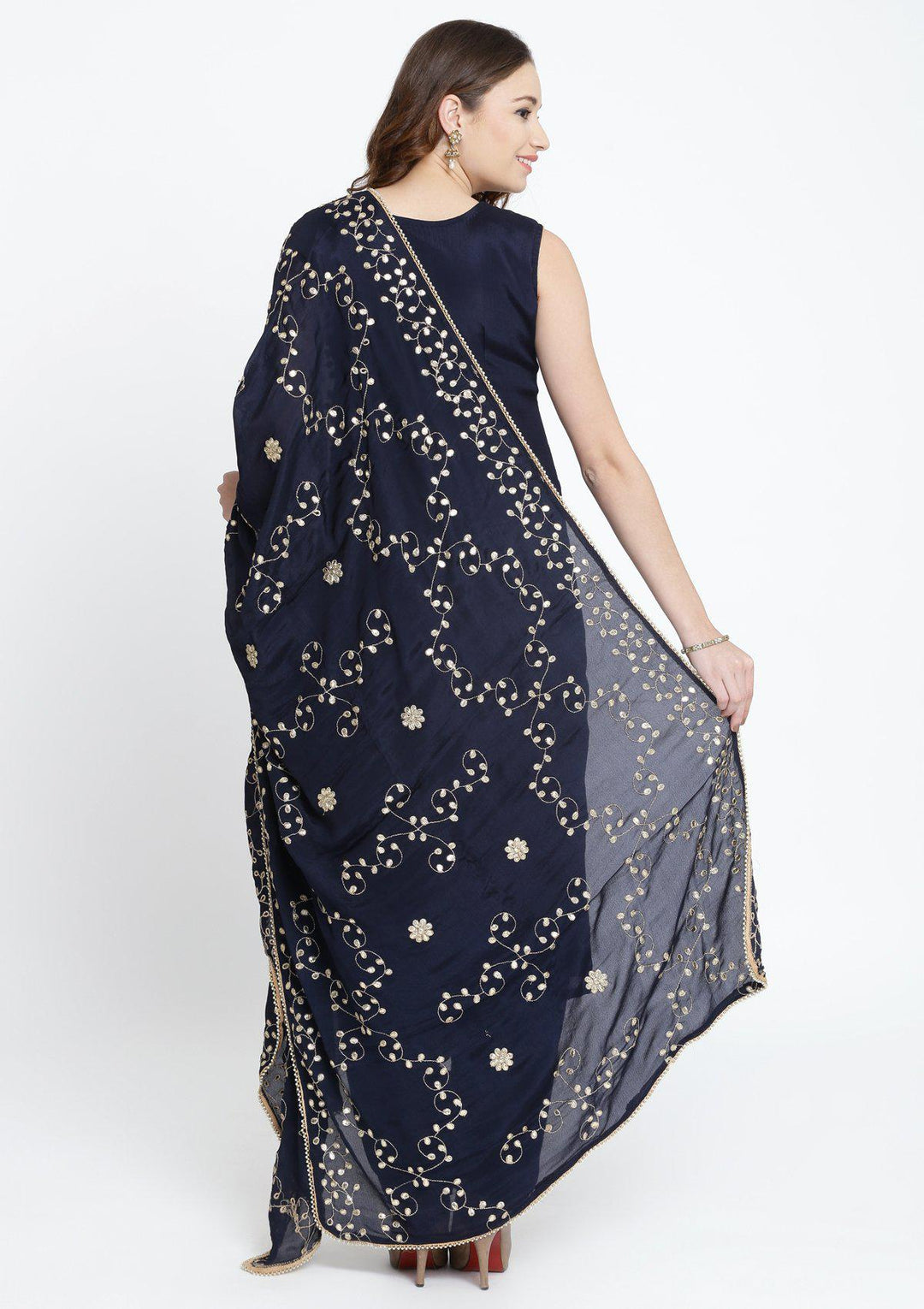 Navy Blue Gotapatti Semi Crepe Designer Salwar Suit-Koskii