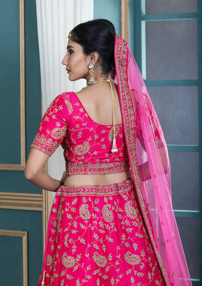 Koskii Pink Silk Designer Bridal Lehenga-Koskii