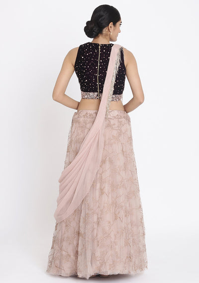 Lavender And Wine Stonework Net Designer Lehenga - koskii