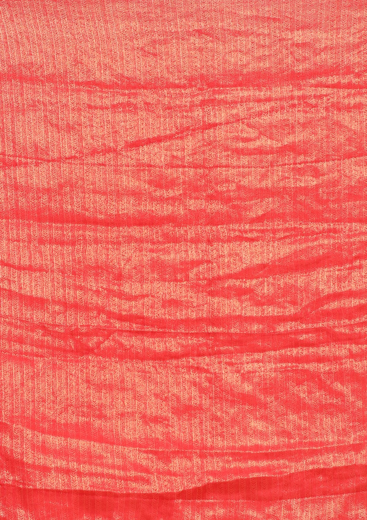 Bright Red Zari Bordered Handmade Saree-Koskii