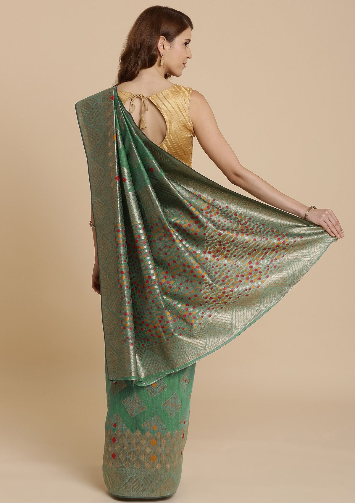 Leaf Green Zariwork Art Silk Designer Saree-Koskii