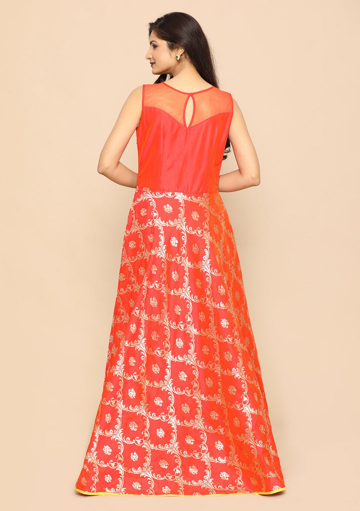 Orange Zari Work Silk Designer Gown-Koskii