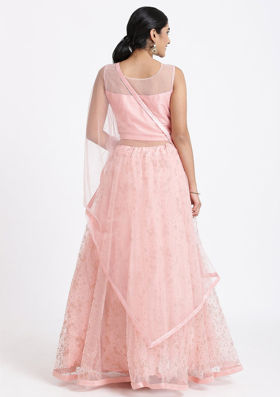 Pink Pearlwork Net Designer Lehenga-Koskii