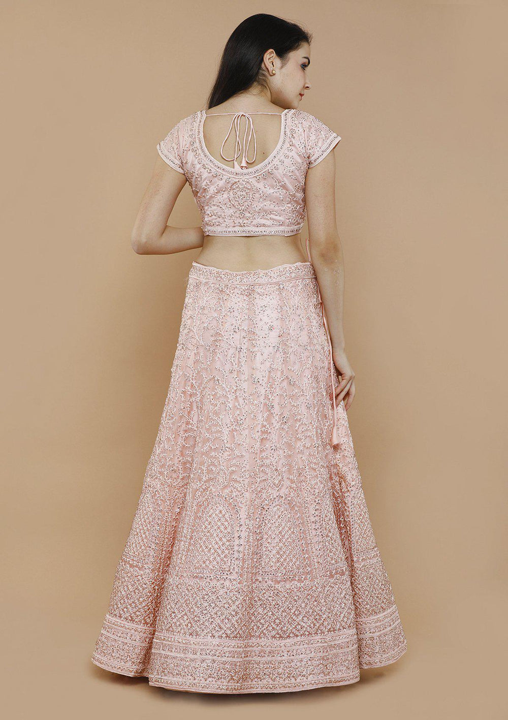 Pink Embellished Net Designer Lehenga-Koskii