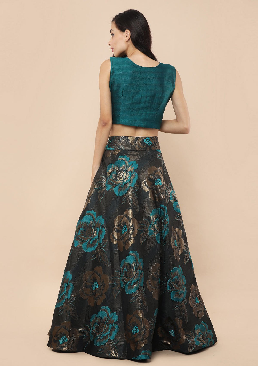 Koskii Ocean Green Brocade Lehenga-Koskii