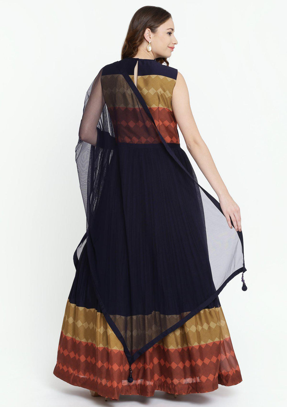 Navy Blue Stonework Georgette Designer Gown-Koskii