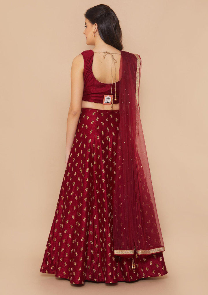 Maroon Zariwork Rawsilk Designer Lehenga-Koskii
