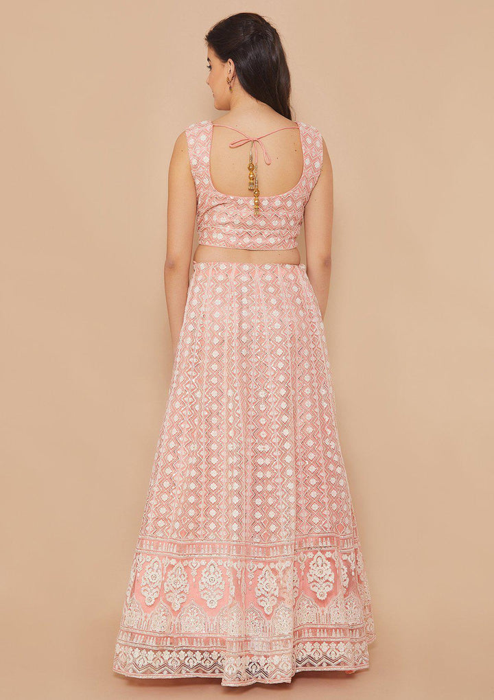Pink Thread-Work Net Designer Lehenga-Koskii