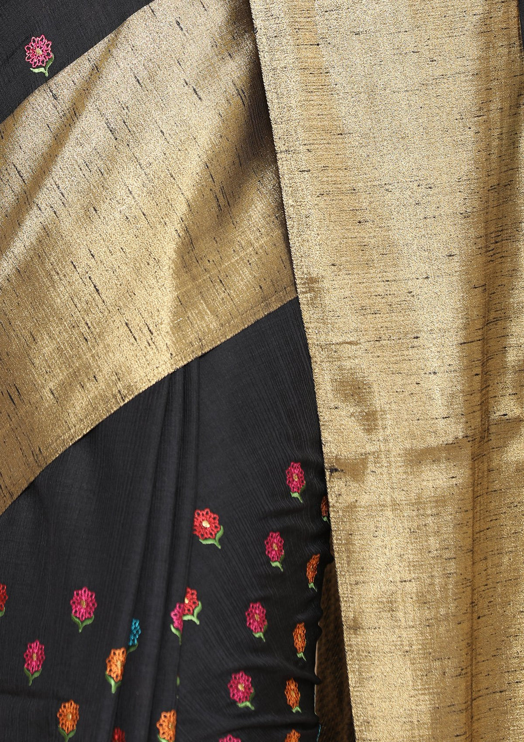 Black Multi Color Buta Handloom Saree-Koskii