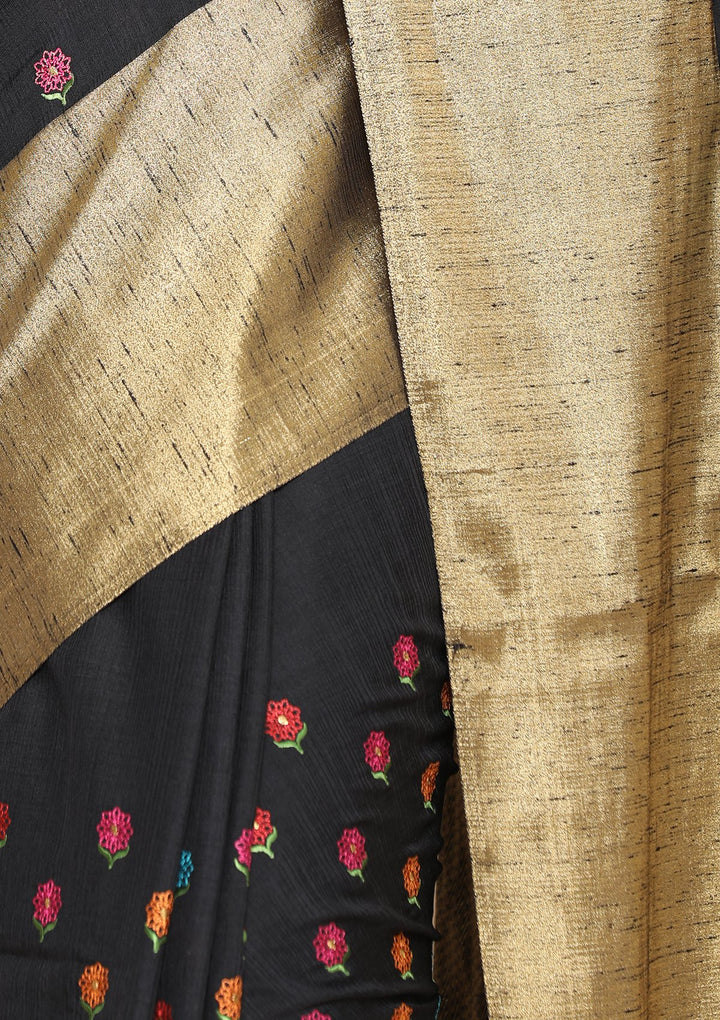 Black Multi Color Buta Handloom Saree-Koskii