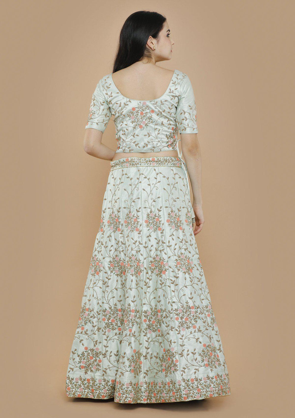 Pastel Green Zari Work Silk Designer Lehenga-Koskii