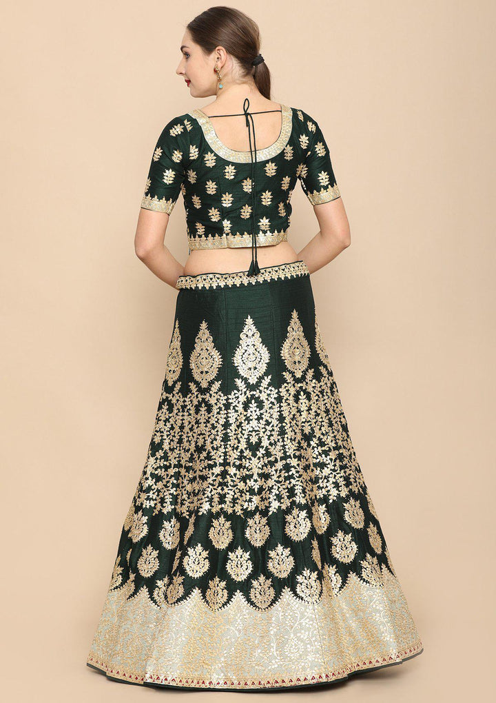 Bottle Green Gota Patti Net Designer Lehenga-Koskii