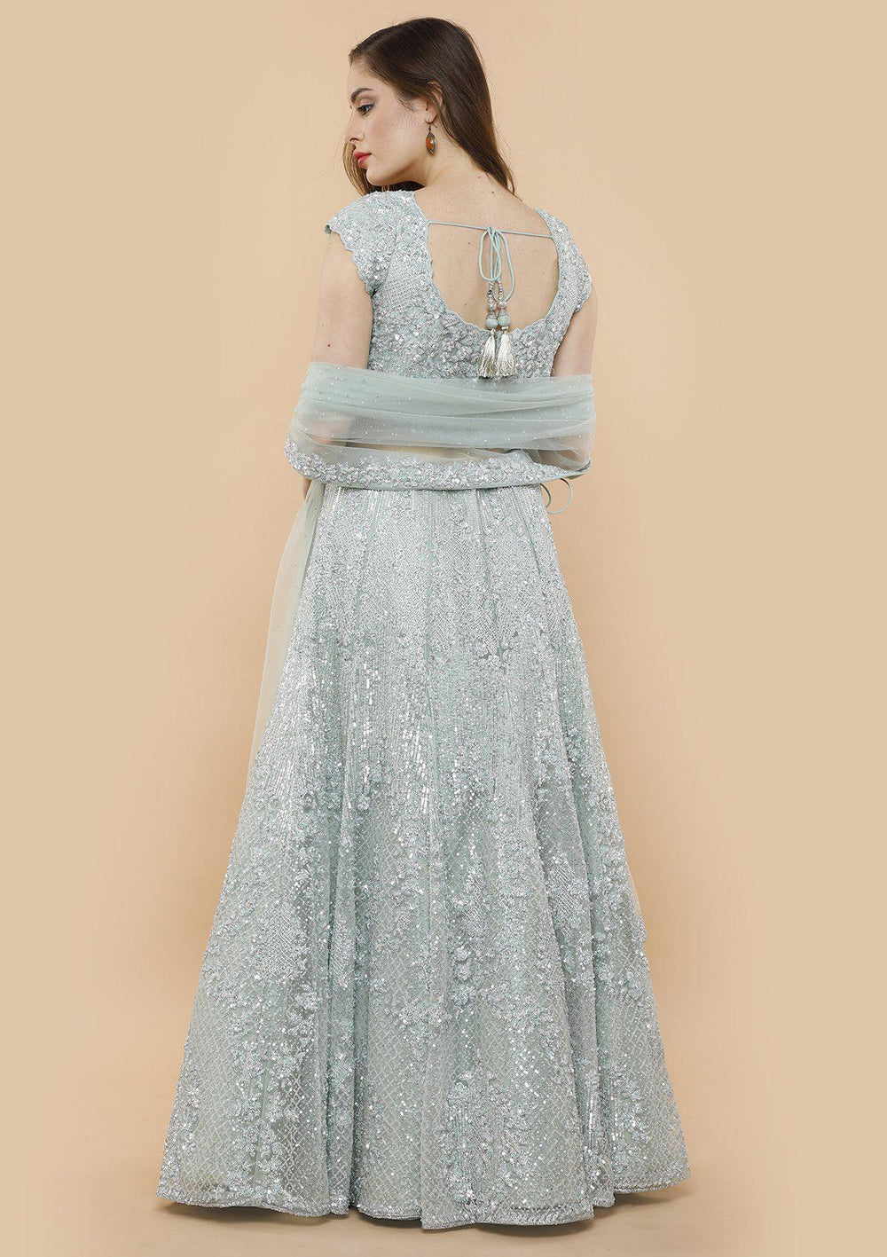 koskii sky blue sequined bridal lehenga-Koskii