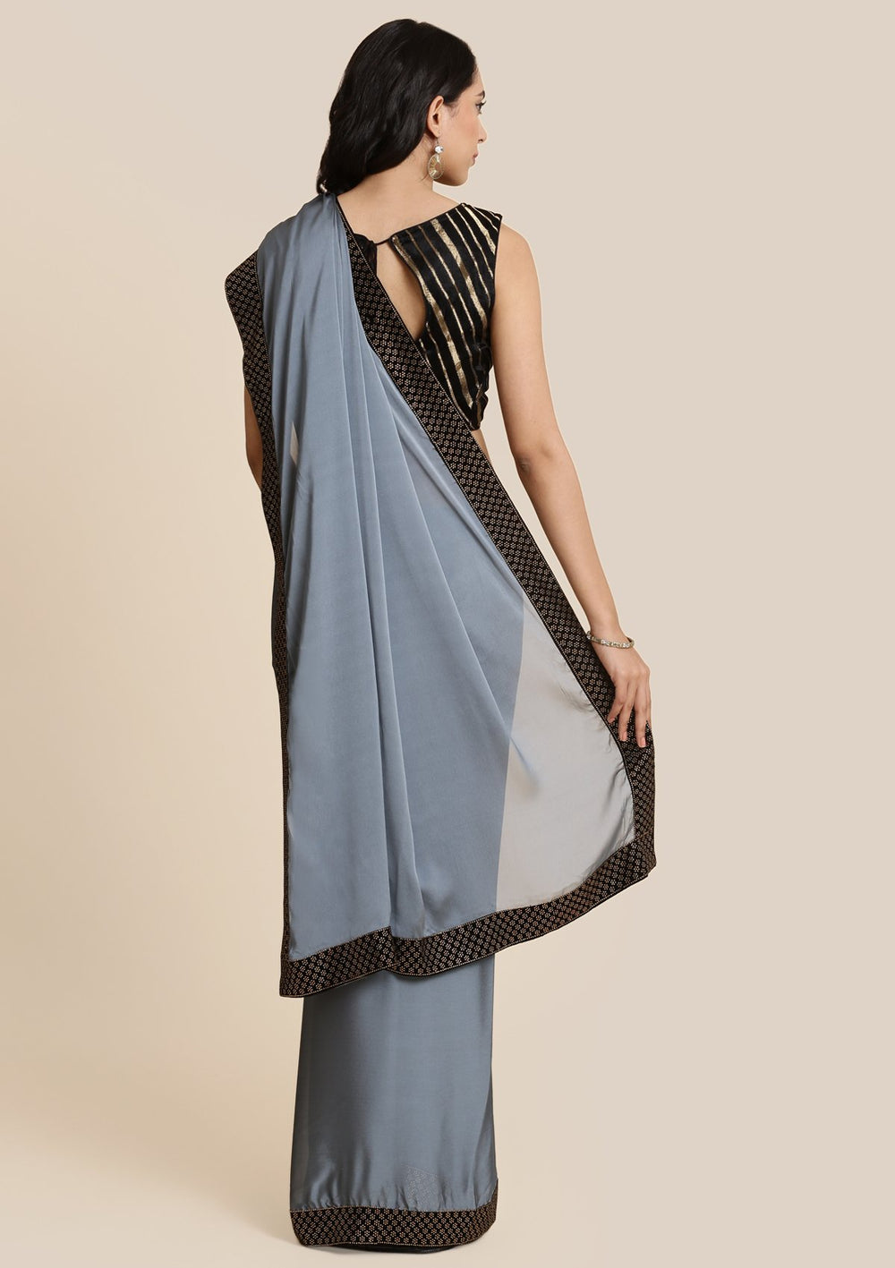 Light Grey Swarovski Georgette Designer Saree-Koskii