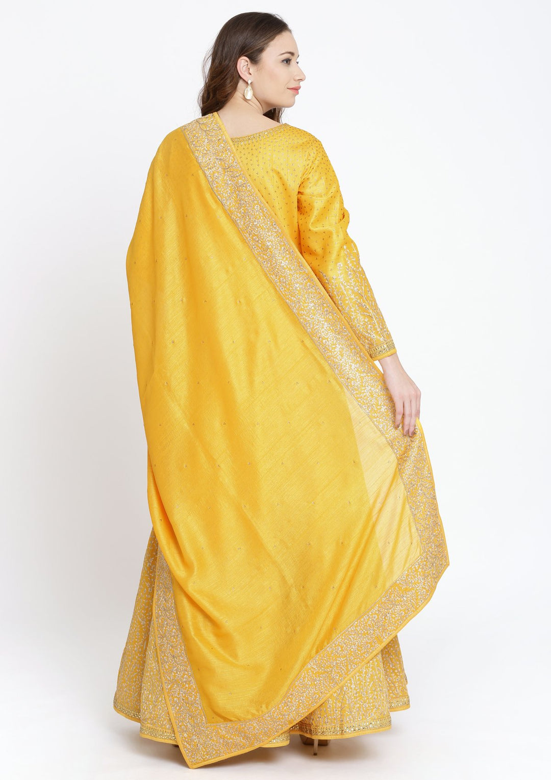 Yellow Swarovski Raw Silk Designer Gown-Koskii