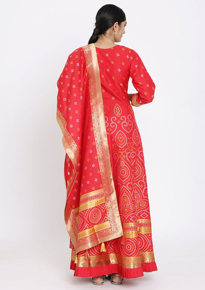 Red Sequins Art Silk Designer Gown - koskii