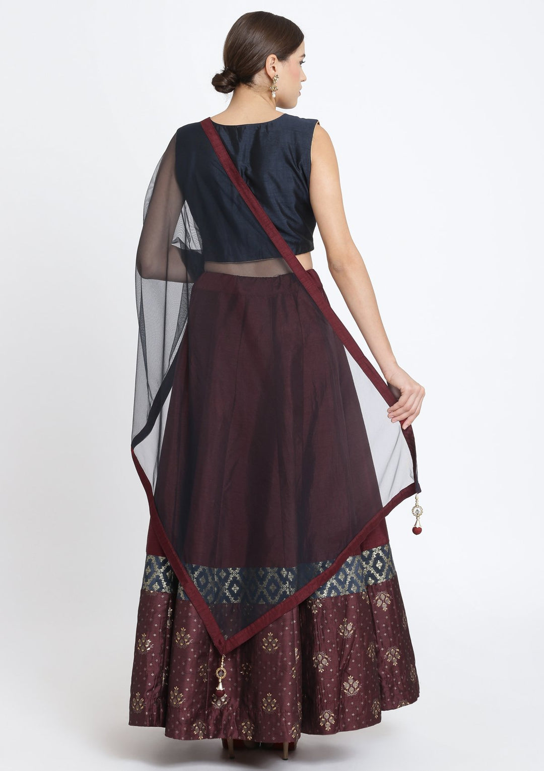 Maroon and Black Cutdana Rawsilk Designer Lehenga-Koskii