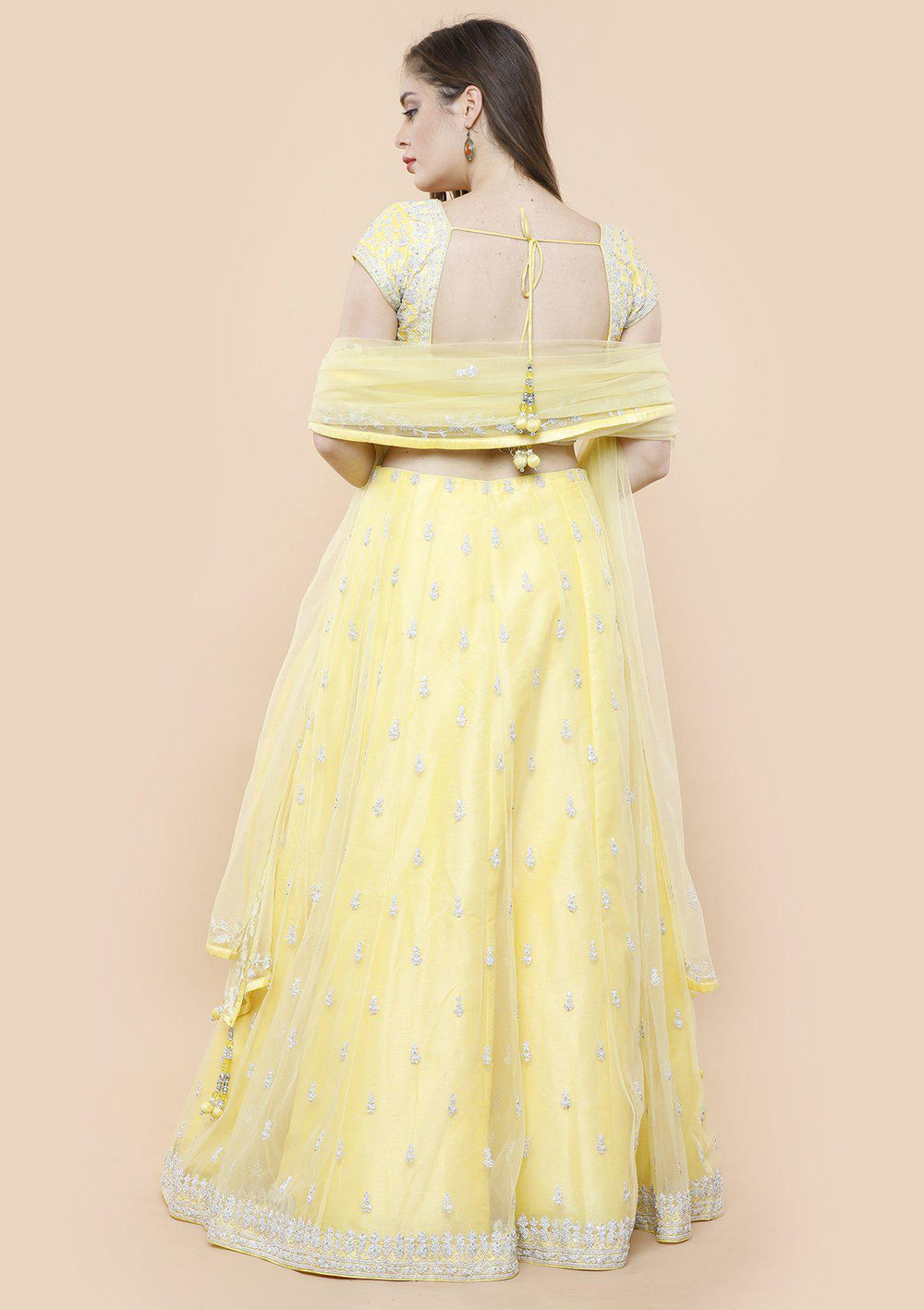 koskii lemon yellow thread work bridal lehenga-Koskii