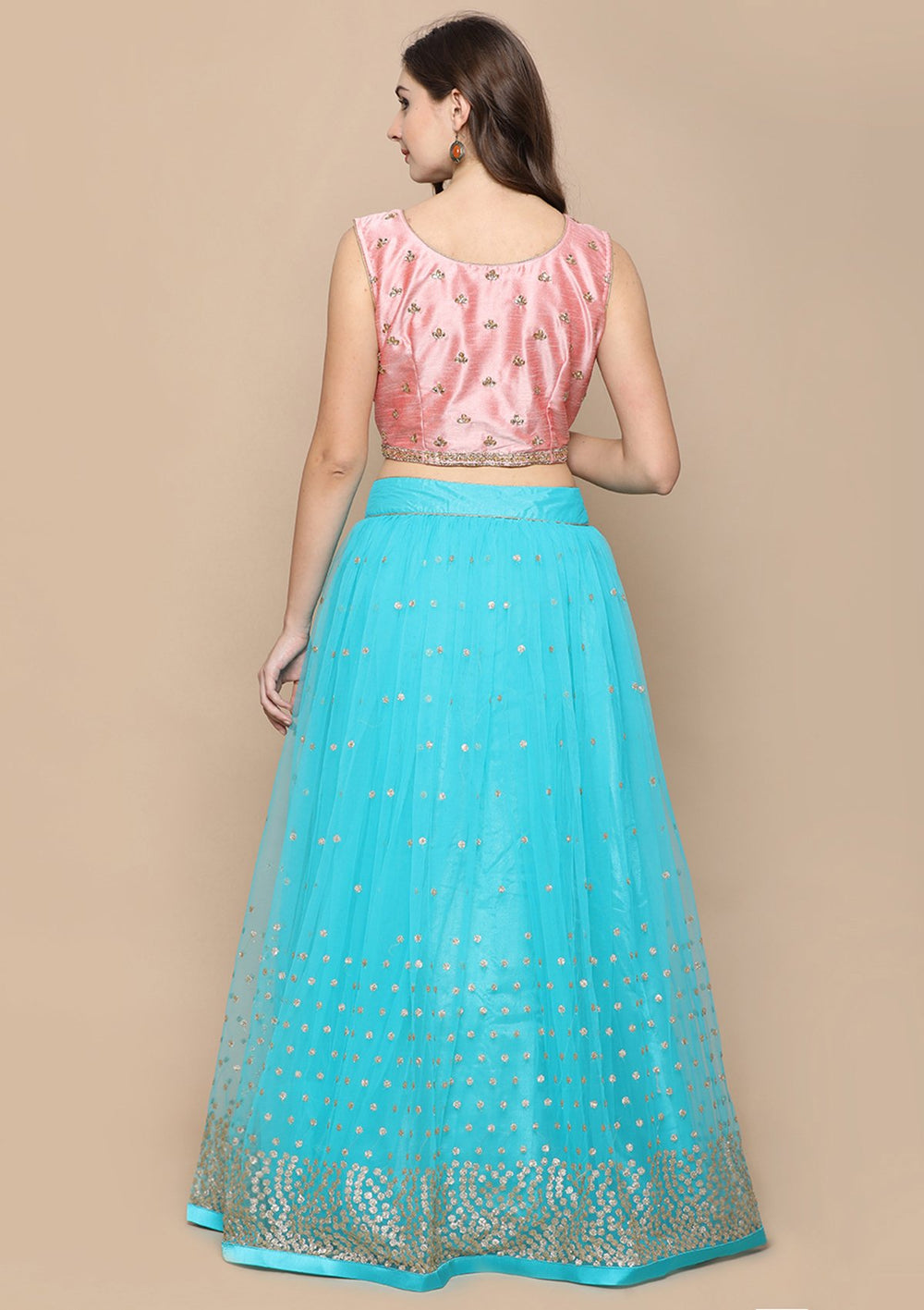 Sky Blue Stone Work Silk Designer Lehenga-Koskii