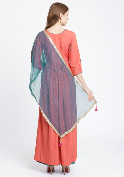 Peach Stonework Rawsilk Designer Salwar Suit-Koskii