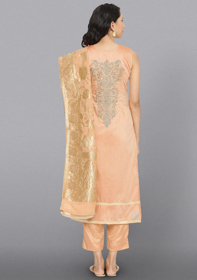 Peach Zariwork Cotton Designer Salwar Suit-Koskii