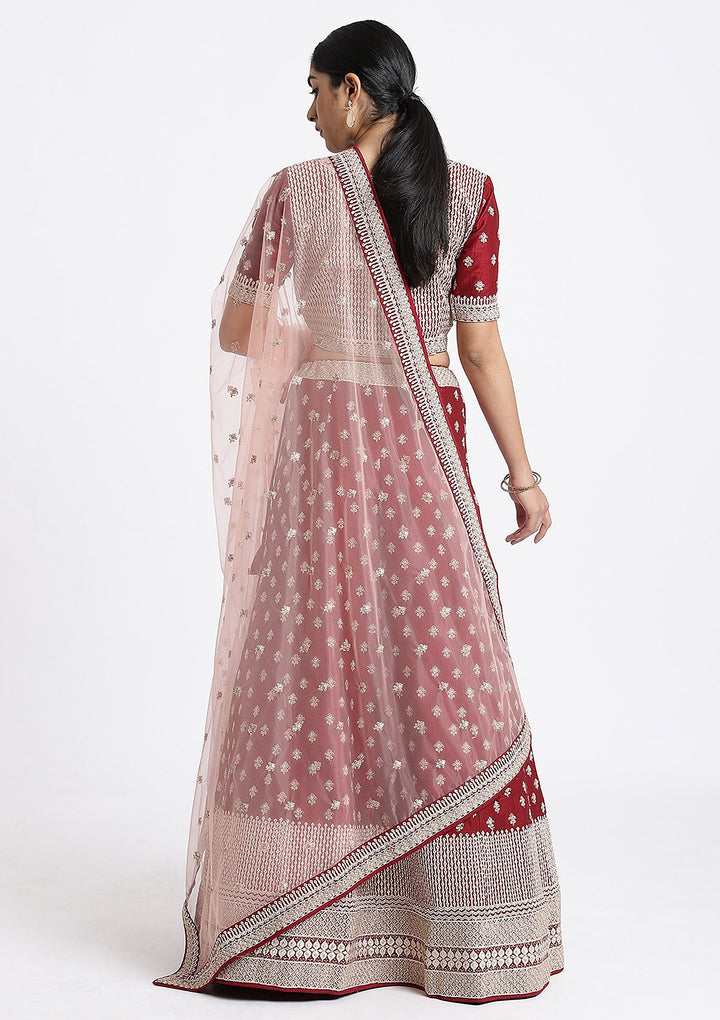 Maroon Zari Work Rawsilk Designer Lehenga-Koskii