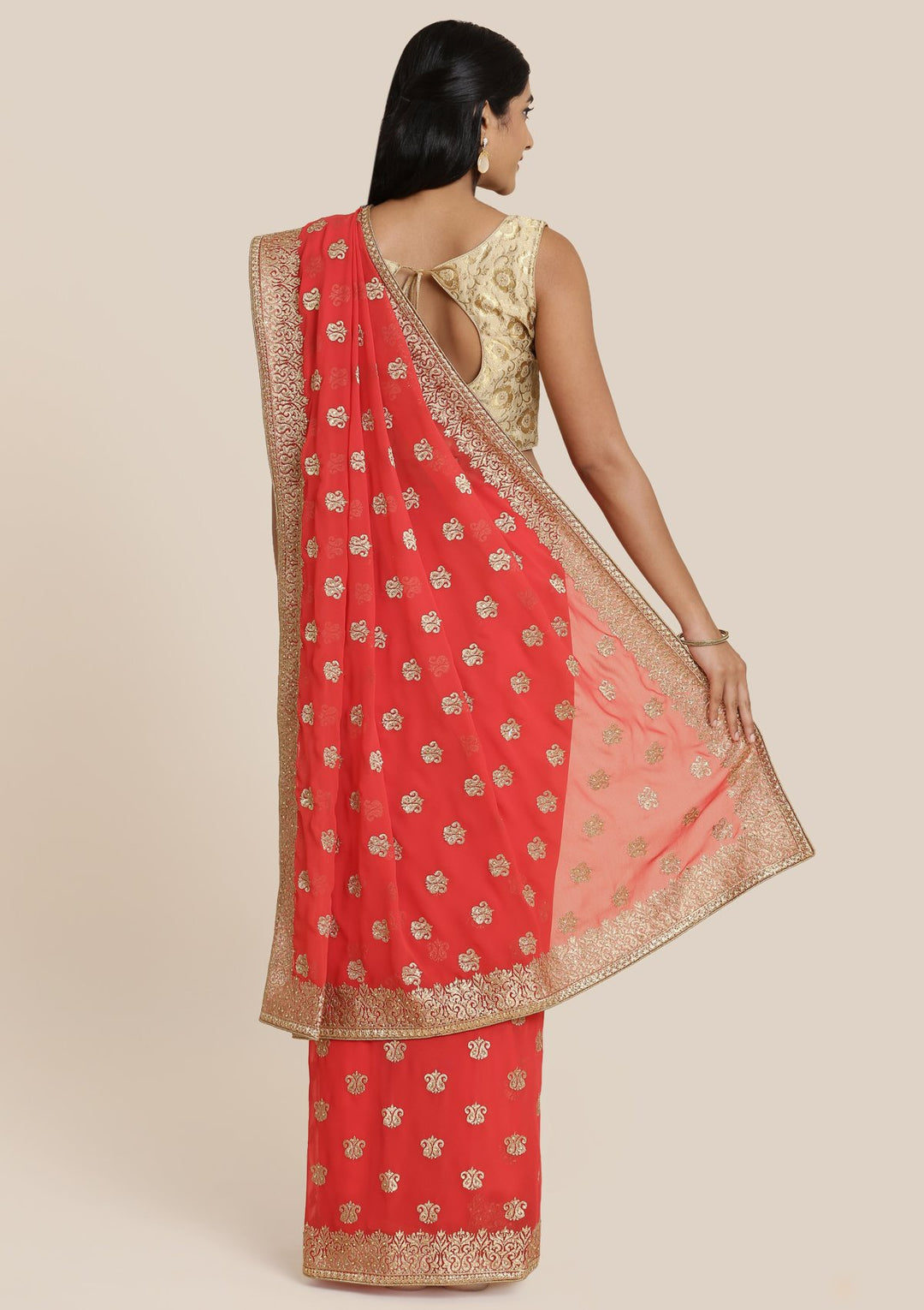 Red Zariwork Chiffon Designer Saree-Koskii