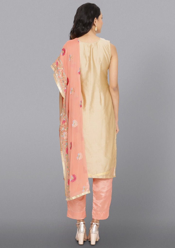 Gold Threadwork Chanderi Designer Salwar Suit-Koskii
