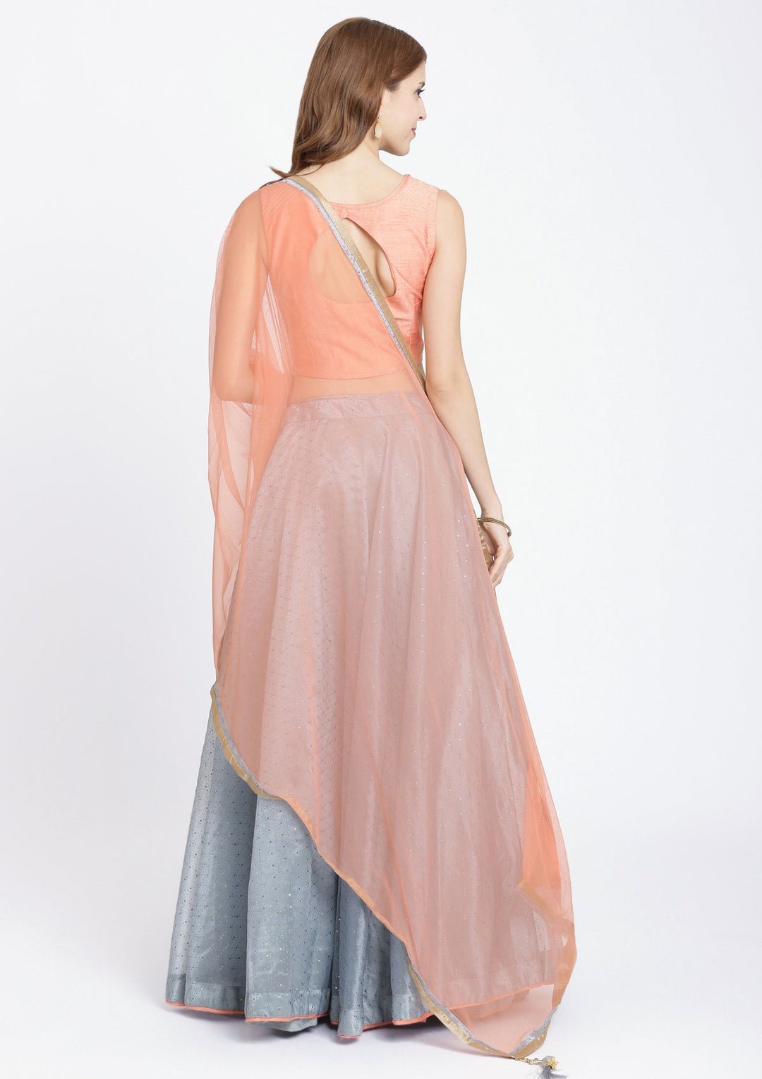 Dark Grey Zardozi Tissue Designer Lehenga-Koskii