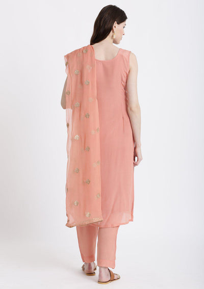Peach Zari Work Semi Crepe Designer Salwar Suit-Koskii