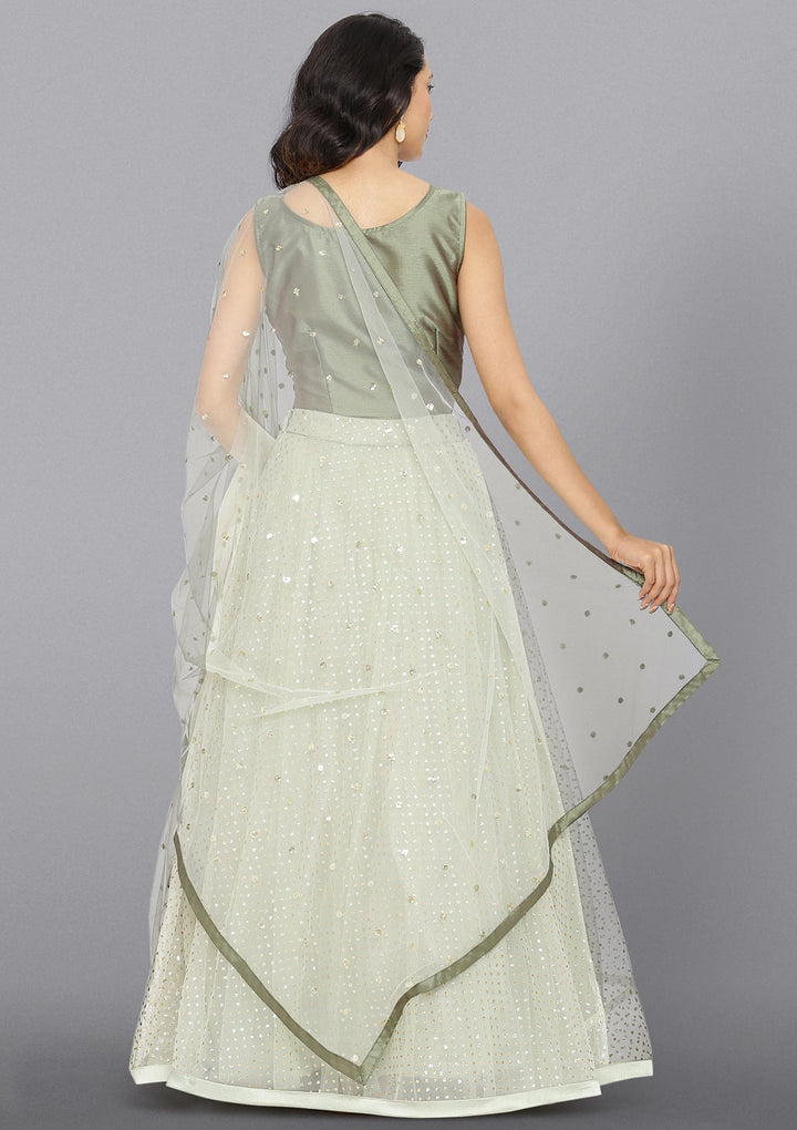 Pista Green Stonework Net Designer Lehenga-Koskii