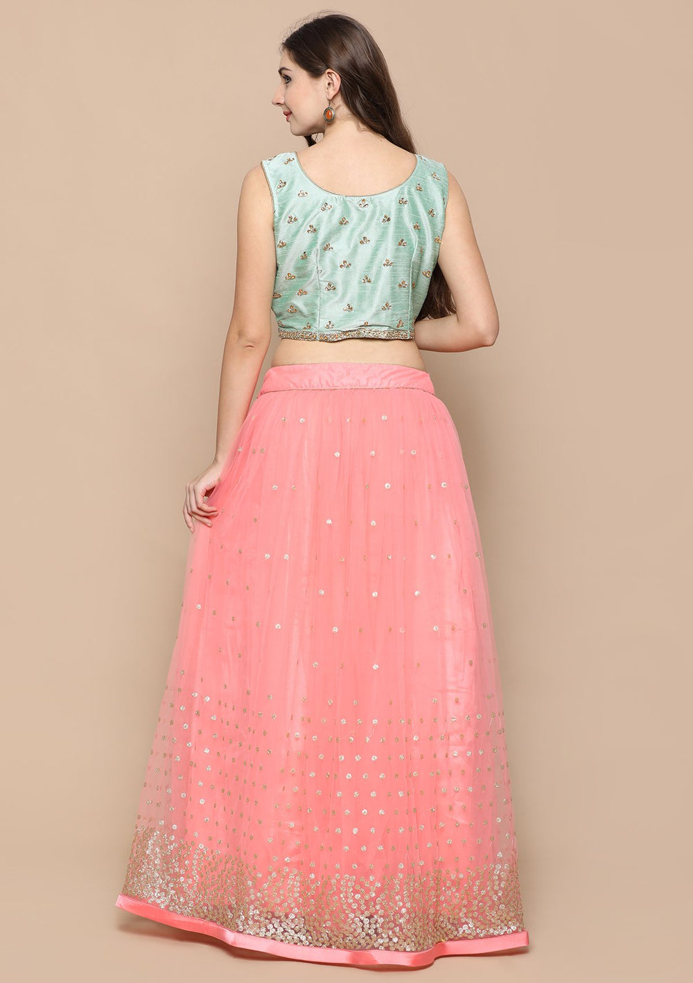Pink Stone Work Silk Designer Lehenga-Koskii