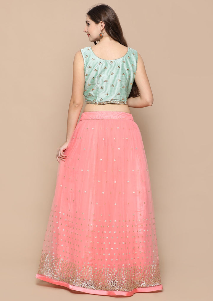 Pink Stone Work Silk Designer Lehenga-Koskii