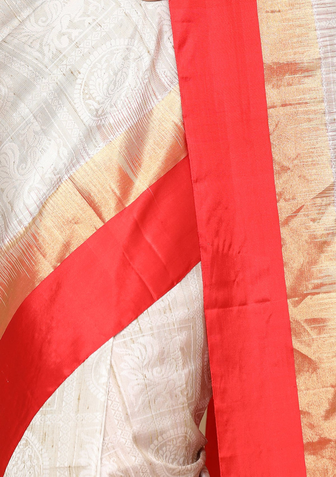 Red and White Pure Handwoven Saree-Koskii