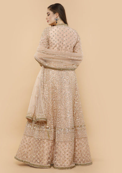 Peach Sequinned Net Designer Gown-Koskii