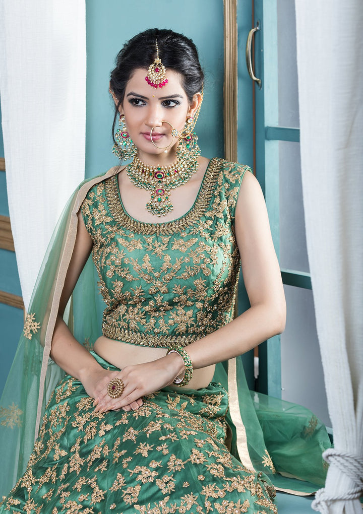 Green Cutdana Net Designer Lehenga-Koskii
