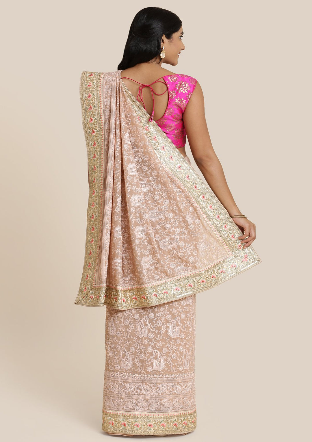 Mauve Zariwork Chiffon Designer Saree-Koskii