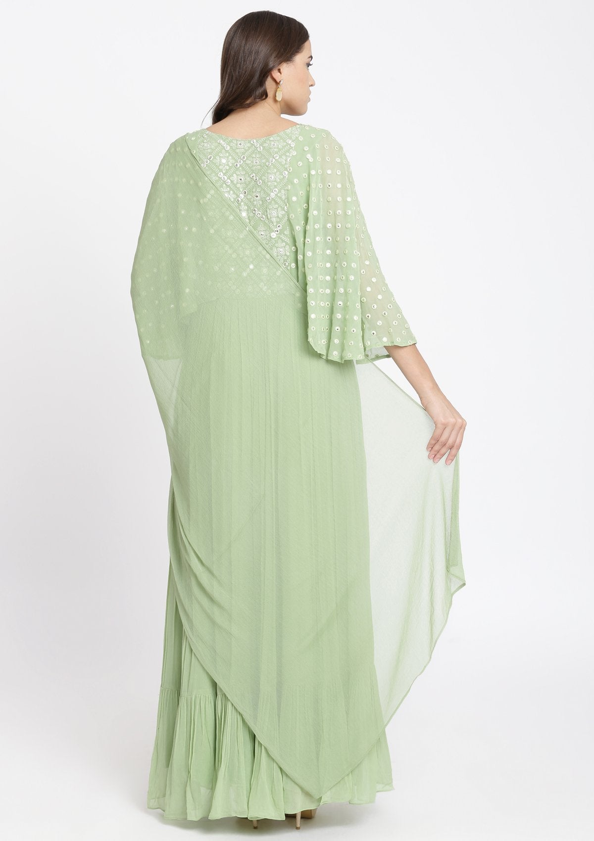 Pista Green Chikankari Georgette Designer Gown-Koskii