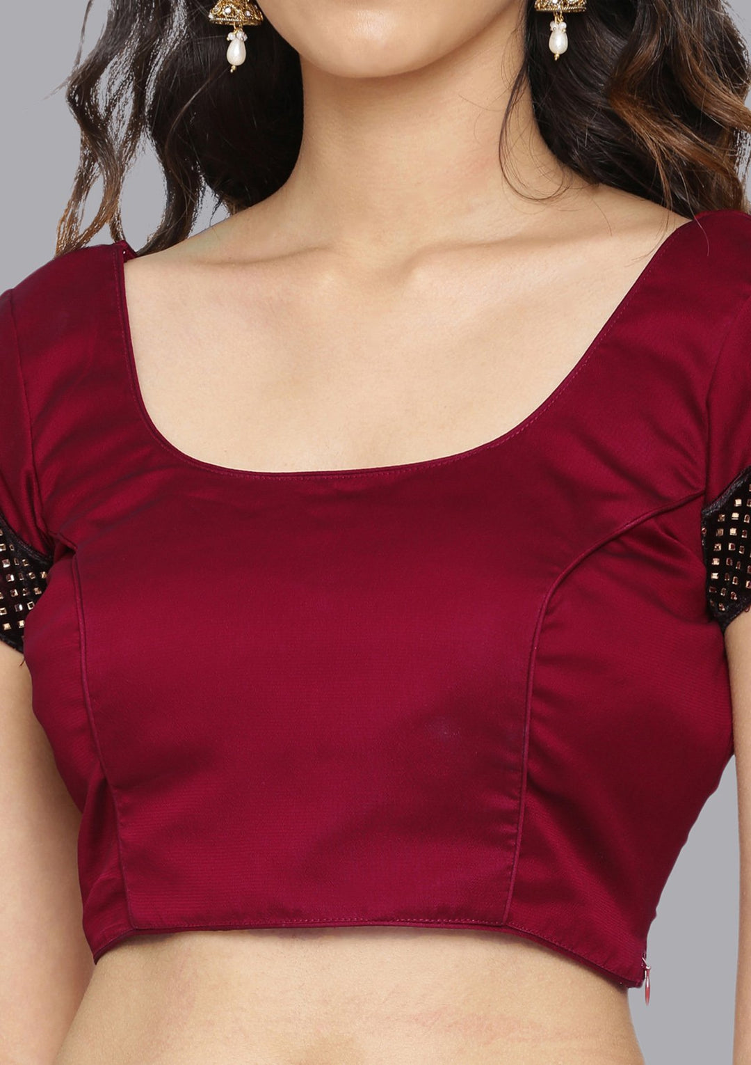 Maroon Swarovski Satin Designer Saree-Koskii