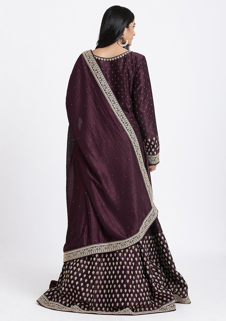 Wine Zariwork Rawsilk Designer Gown-Koskii