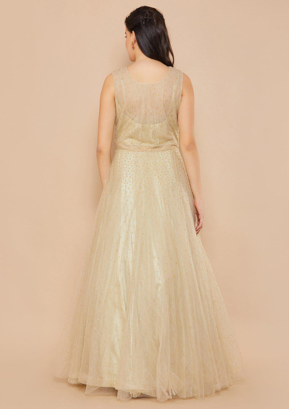 Sage Green Stonework Net Designer Gown-Koskii