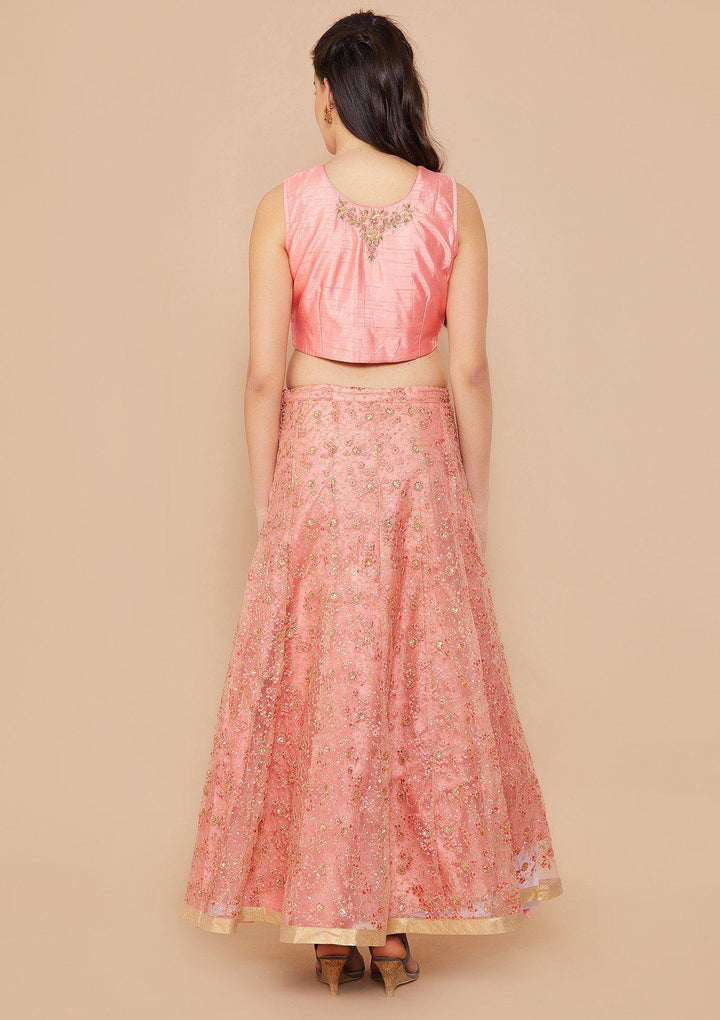 Pink Sequinned Net Designer Lehenga-Koskii