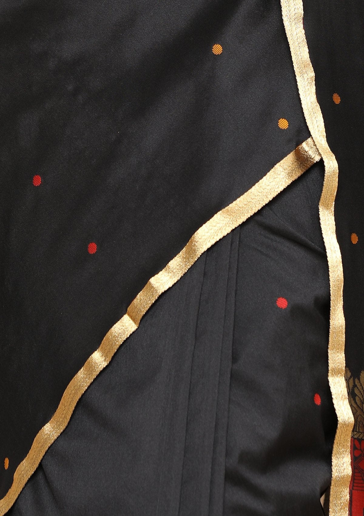 Black and Red Handwoven Saree-Koskii