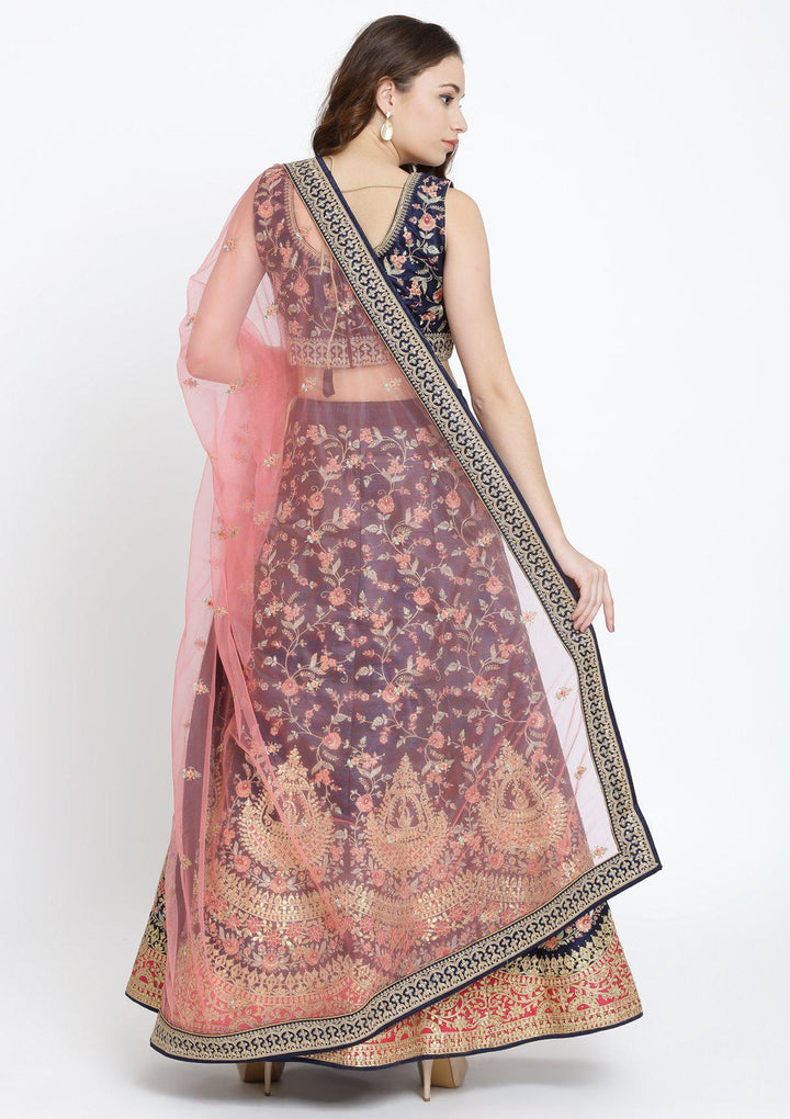 Navy Blue Gotapatti Rawsilk Designer Lehenga-Koskii
