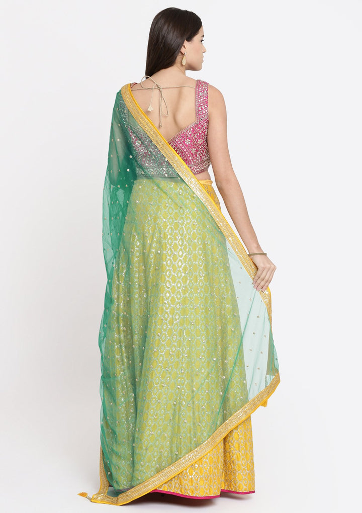 Yellow Gotapatti Raw Silk Designer Lehenga-Koskii