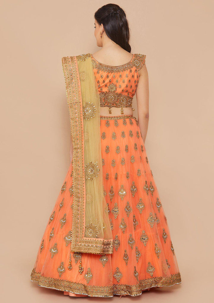 Koskii Zariwork Net PEACH Lehenga-Koskii