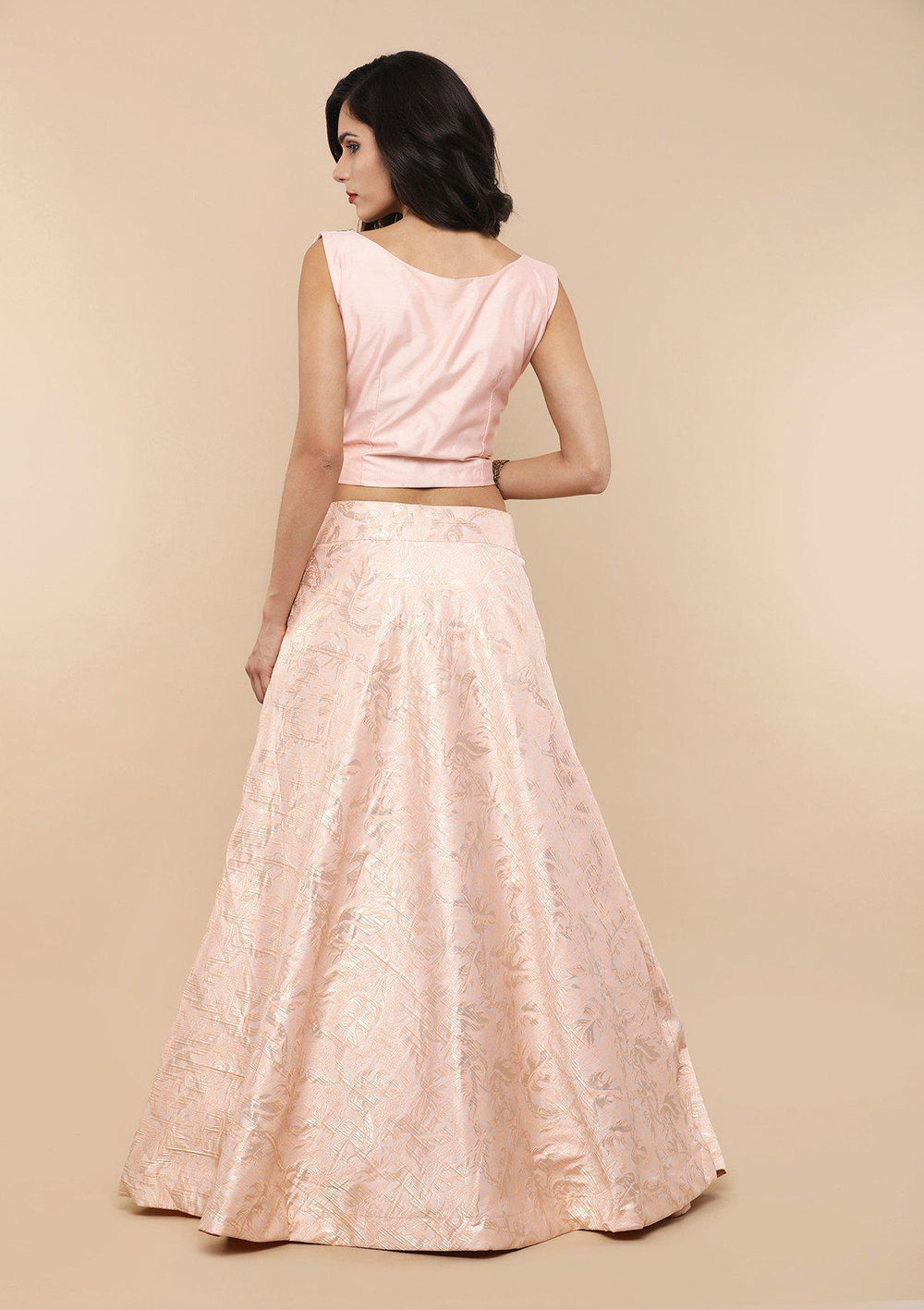 Peach Embellished Brocade Designer Lehenga-Koskii