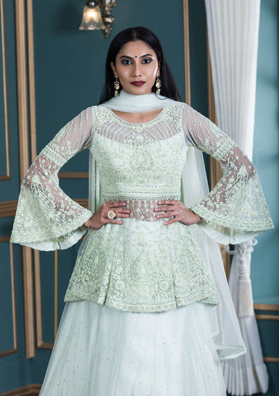 Koskii Pista Green Indo-Western Casual Gown-Koskii