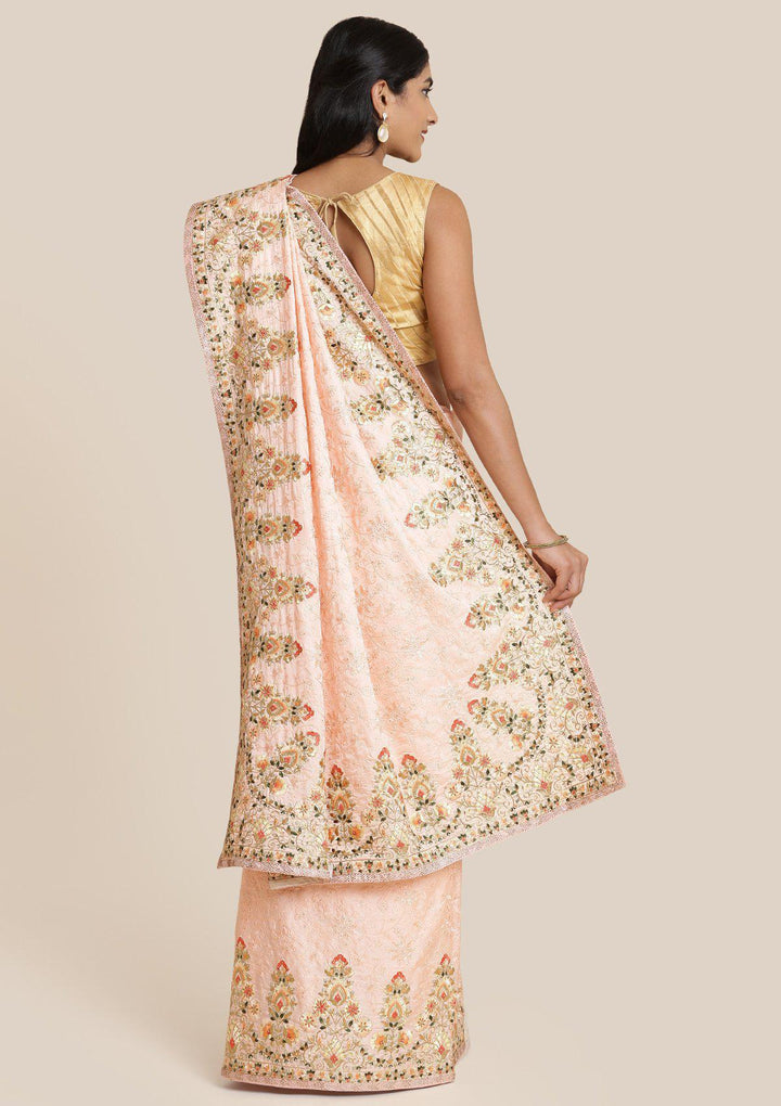 Baby Pink Threadwork Art Silk Designer Saree-Koskii